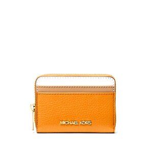 New Michael Kors Jet Set Travel Medium Zip Around Card Case Wallet Pop Orange